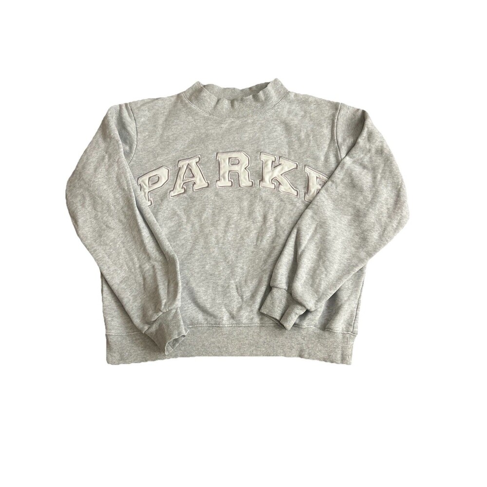 PARKE Mockneck Varsity Heritage Sweatshirt Gray Logo Pullover Size S/M